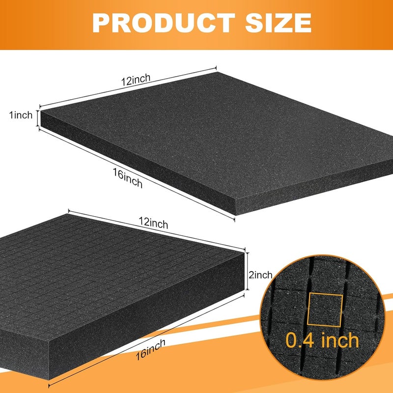 Eunice 2Pcs 16 x 12 x 1 Inch Polyurethane Foam Sheets & 4Pcs 16 x 12 x 2 Inch Cuttable Foam Inserts for Cases, Packing Foam Pads for Tool Box, Camera Storage and Crafts, Total 8Pcs - Image 2